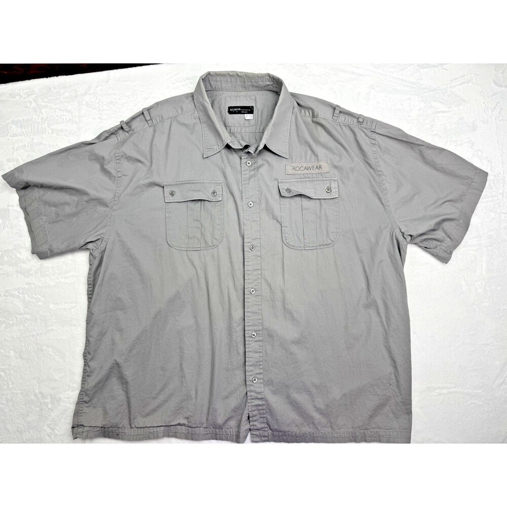 Men’s Rocawear Khaki Tan Shirt Safari Short Sleeve Button Up 100% Cotton 5XL